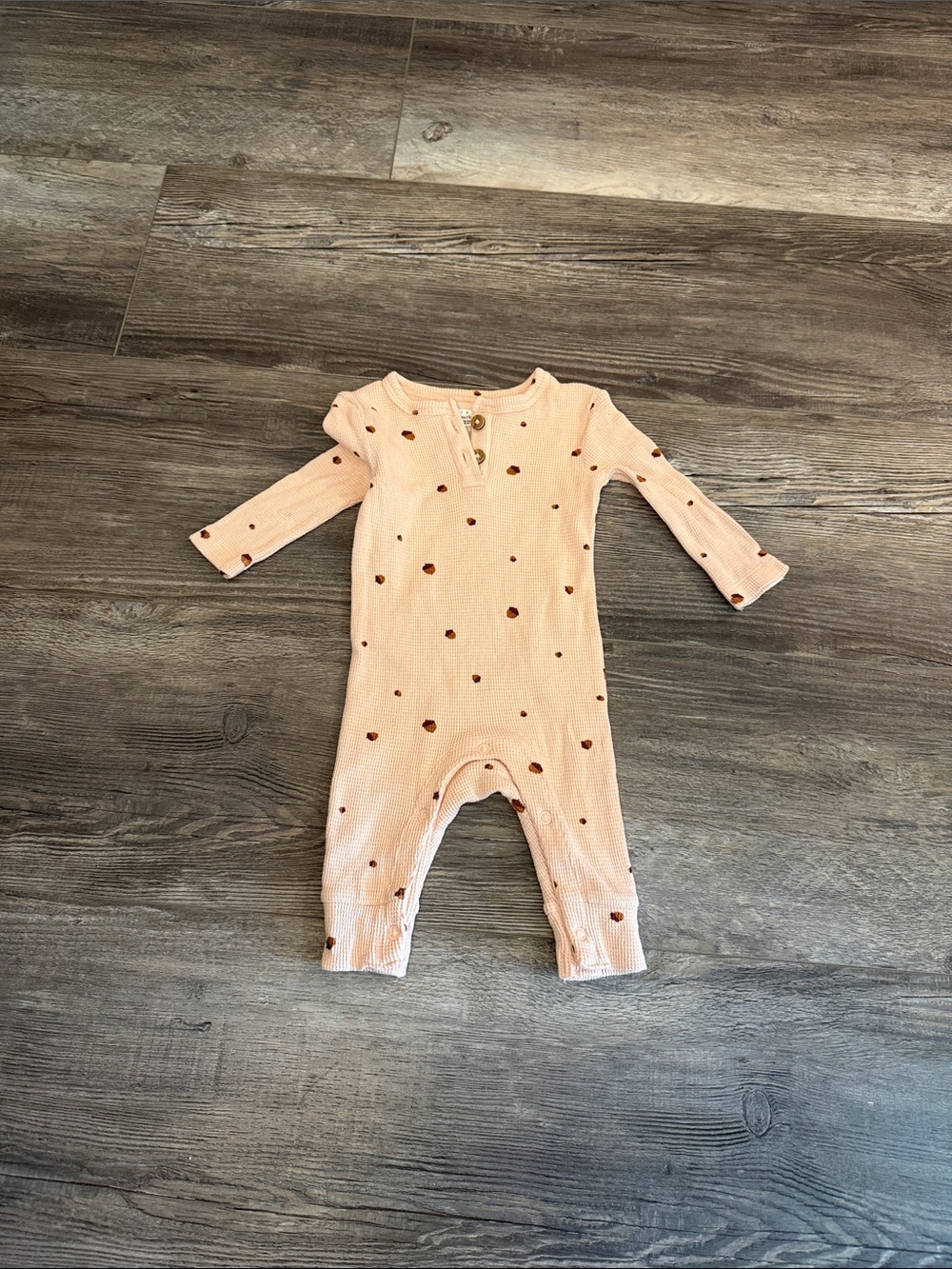 Rise Little Earthling Peach Dot Ribbed One-Piece Romper - Kids